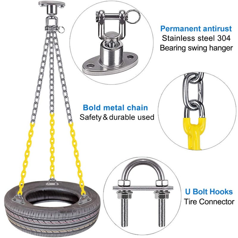 BeneLabel Tire Swing Kit - Heavy Duty Swing Hanger with Coated Chains and Hooks - 360Â° Rotation - 700 LB Capacity - Image 3